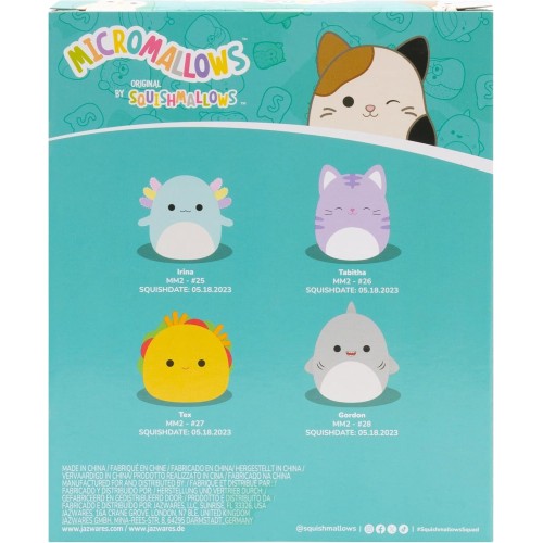 Jazwares Micromallows - Σετ 4Τμχ Λούτρινα 6Εκ Squishmallows - Gordon Shark, Tex Taco, Tabitha Cat, Irina Axolotl  JWSM0003 19172