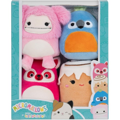 Jazwares Micromallows - Set Of 4 6Cm Squishmallows Brina Bigfoot, Chanel Cinnamon Roll, Lucia Lemur, Tenise Parrot (SQMM0006) JW