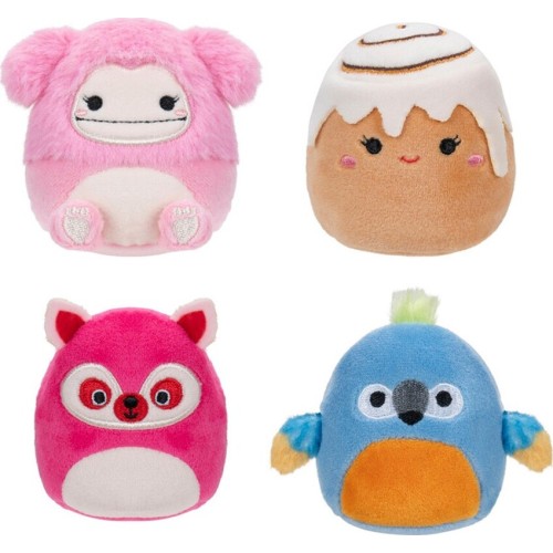 Jazwares Micromallows - Σετ 4Τμχ Λούτρινα 6Εκ Squishmallows Brina Bigfoot, Chanel Cinnamon Roll, Lucia Lemur, Tenise Parrot (SQM