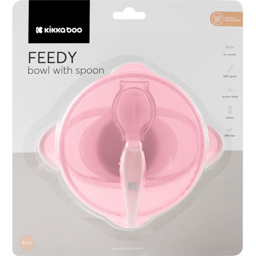 KikkaBoo Μπολ Με Κουτάλι  - Feedy, Ροζ 31302040152 3800171212601