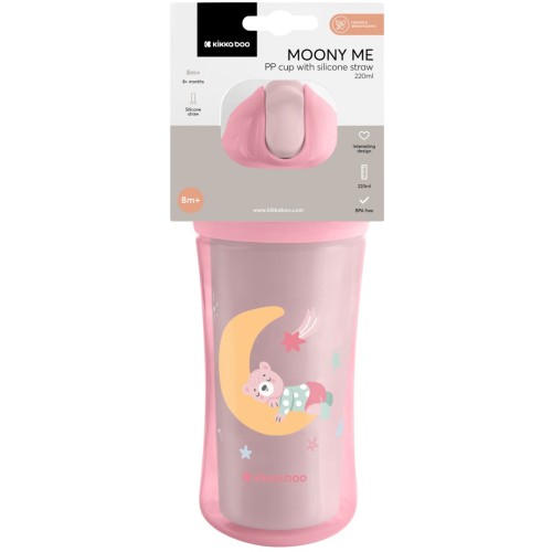 KikkaBoo Κύπελλο Με Καλαμάκι Σιλικόνης  - Moony Me, Ροζ 220 Ml 31302030079 3800171212540