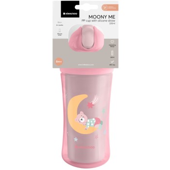 KikkaBoo Κύπελλο Με Καλαμάκι Σιλικόνης  - Moony Me, Ροζ 220 Ml 31302030079 3800171212540