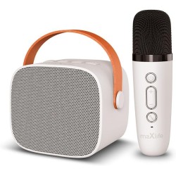 Maxlife Mxks-100 Portable Bluetooth Speaker With Wireless Microphone For Kids Adults Karaoke Electronic Toy Birthday Gift White 