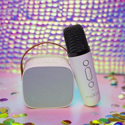 Maxlife Mxks-100 Portable Bluetooth Speaker With Wireless Microphone For Kids Adults Karaoke Electronic Toy Birthday Gift White 