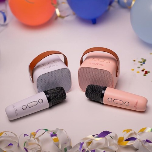 Maxlife Mxks-100 Portable Bluetooth Speaker With Wireless Microphone For Kids Adults Karaoke Electronic Toy Birthday Gift White 
