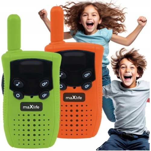 Maxlife Walkie Talkie Για Παιδιά Πορτοκαλί Πράσινο - 3 Ασφαλή Κανάλια Σετ Με 2 Walkie Talkie - Walkie Talkie Για Μεγάλες Αποστάσ