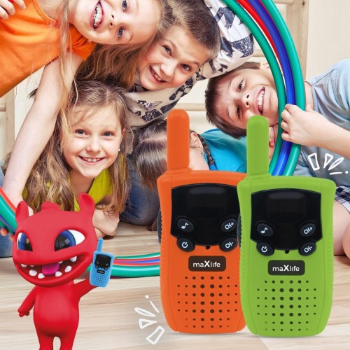 Maxlife Walkie Talkie Για Παιδιά Πορτοκαλί Πράσινο - 3 Ασφαλή Κανάλια Σετ Με 2 Walkie Talkie - Walkie Talkie Για Μεγάλες Αποστάσ