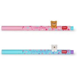 Legami Set Of 2 Lovely Friends Gel Pens, Limited Edition, Removable And Recombinable Decorative Animal, Prevents Rolling, Blue A