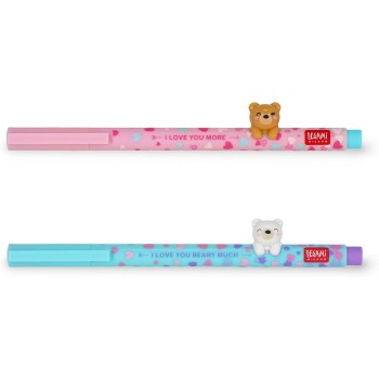 Legami Set Of 2 Lovely Friends Gel Pens, Limited Edition, Removable And Recombinable Decorative Animal, Prevents Rolling, Blue A