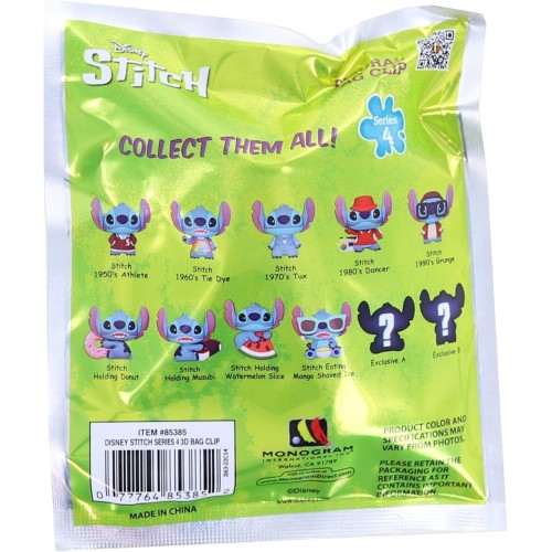 Disney Stitch Monogram Disney: Stitch (Blind Bag/Random) 3D Foam Bag Clips Figures 103422 077764853852