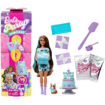 Mattel Barbie Party Unboxed Reveal Κούκλα Μελαχρινή Με Κόργκι JFG72 194735296514