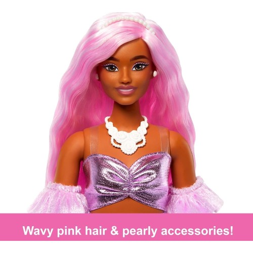 Mattel barbie deluxe  doll 1 in barbiecore outfit, pink hair and glossy pink dress HYV25 194735255979