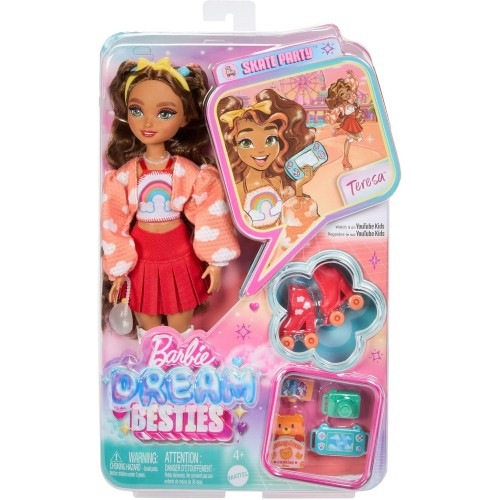 Mattel Barbie Dream Besties Doll And Accessories, Teresa Posable Roller Skating Fashion Doll With Brown Hair JFX98 194735308361