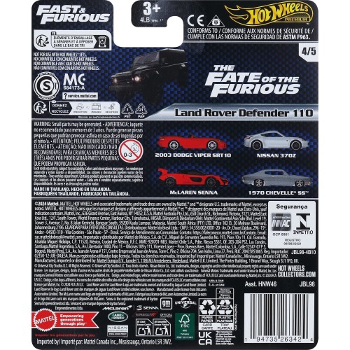 Mattel Hot Wheels Hw Premium - Fast And Furious Hw Land Rover Defender 11 Fast And Furious Όχημα Παιχνίδι HNW46 / JBL98 19473526