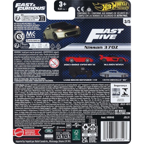 Mattel Hot Wheels Fast & Furious Jbl91 Toy Vehicle Nissan 370Z HNW46 / JBL91 194735263547
