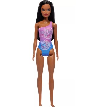 Mattel Barbie Beach Dark Brown Hair Wearing Tropical Purple Swimsuit Κούκλα DWJ99 / HXX49 194735241019
