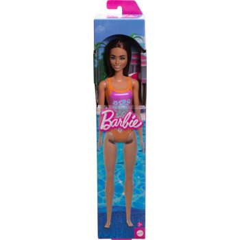 Mattel Barbie Beach Light Brown Hair Wearing Tropical Pink & Orange Swimsuit Κούκλα DWJ99 / HXX50 194735240999
