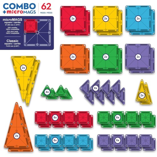 magna tiles Magna-Tiles Combo Μαγνητικό Παιχνίδι 62 Κομματιών 244062 850025176415