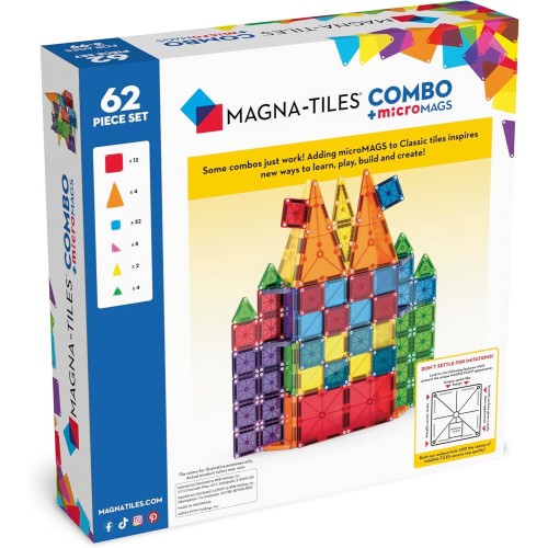 magna tiles Magna-Tiles Combo Μαγνητικό Παιχνίδι 62 Κομματιών 244062 850025176415