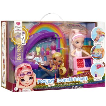 MGA Entertainment Rainbow High Littles Pool Day Playset + Small Doll (pink 5.5”) 522249-EUC 035051522249