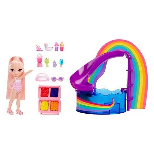 MGA Entertainment Rainbow High Littles Pool Day Playset + Small Doll (pink 5.5”) 522249-EUC 035051522249