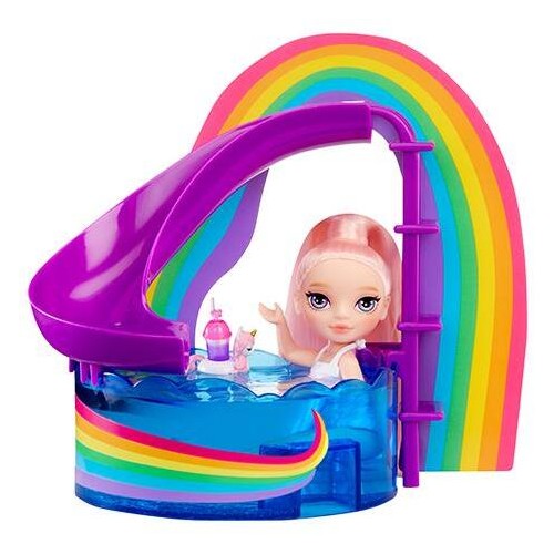 MGA Entertainment Rainbow High Littles Pool Day Playset + Small Doll (pink 5.5”) 522249-EUC 035051522249