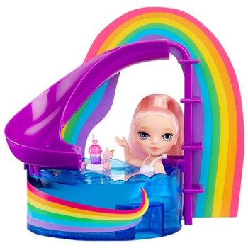 MGA Entertainment Rainbow High Littles Pool Day Playset + Small Doll (pink 5.5”) 522249-EUC 035051522249