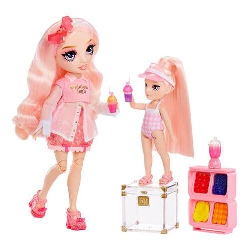 MGA Entertainment Rainbow High Littles Pool Day Playset + Small Doll (pink 5.5”) 522249-EUC 035051522249