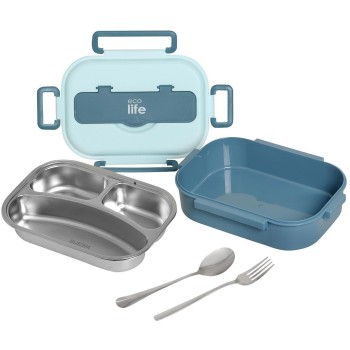 eco life Blue 1lt Food Container | 3 -position 33-FC-9092 5208009003175