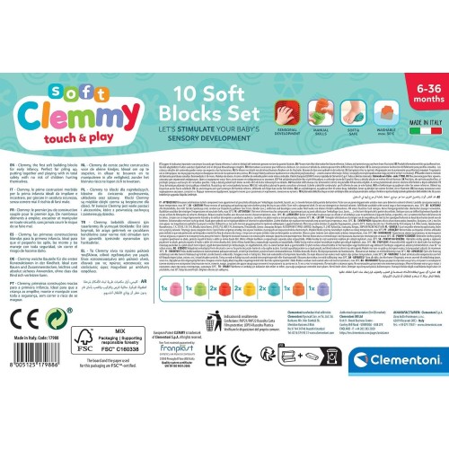 Clementoni Soft Clemmy Touch And Play Soft Premium Bricks 10 Pcs For 6-36 Months 1033-17988 8005125179886