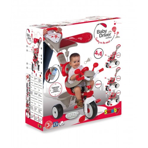 Smoby Pico Τρίκυκλο Ποδηλατάκι Baby Driver V Confort Με Τέντα Κόκκινο 434208 3032164342082