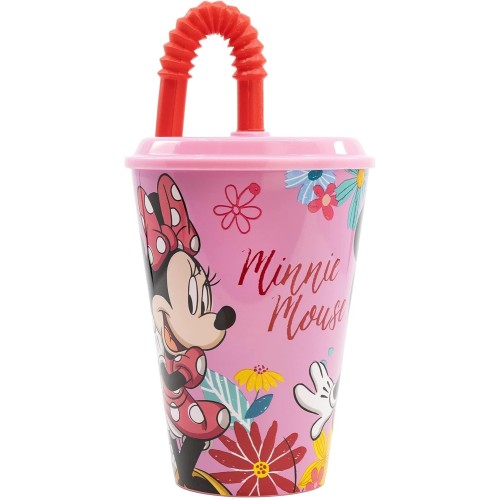 Stor Disney Minnie Mouse Reusable Cup For Kids With Plastic Straw BPA Free 430Ml | Minnie Mouse Spring Look, Red B74430 84124977