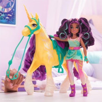 Spin Master unicorn academy, unicorn with head movement, 2 riding accessories, 27.9cm,  105944 681147036260