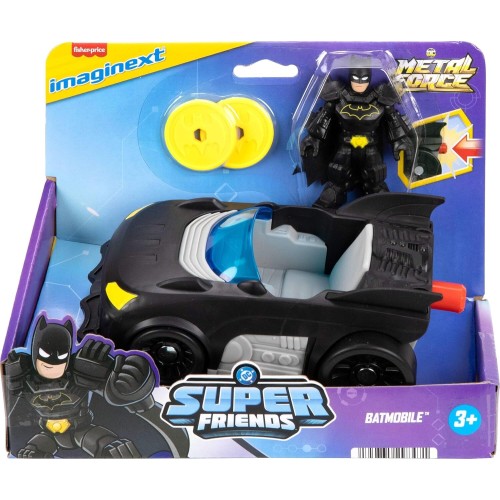 Mattel Fisher-Price DC Super Friends Metal Force Batmobile Toy Car, 3-Inch Batman Φιγούρα Με Αξεσουάρ JFJ68 194735298471