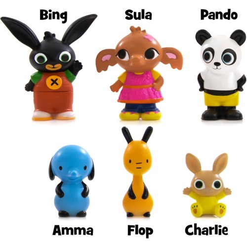 Giochi Preziosi Bing Figures Set - 6 Characters: Flop, Sula, Amma, Pando, Padget - Coloured, 8Cm High, Ages 18+ Months MNG07002 