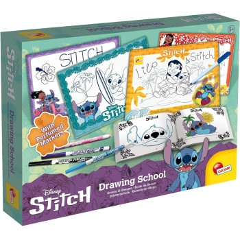 Lisciani - Disney Stitch - Stitch Drawing School - Creative Drawing And Paint Set For Children From 5 Years - 4 Wipeable Slate B