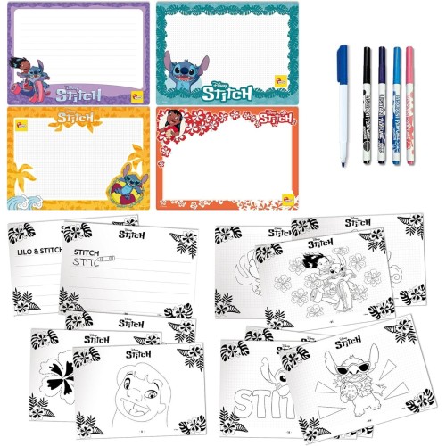 Lisciani - Disney Stitch - Stitch Drawing School - Creative Drawing And Paint Set For Children From 5 Years - 4 Wipeable Slate B