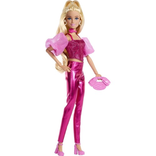 Mattel Barbie Deluxe Style Fashion Doll 5 in Metallic Pink Outfit With Corset Top and Accessories, Blonde JFP40 194735303083