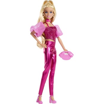 Mattel Barbie Deluxe Style Fashion Doll 5 in Metallic Pink Outfit With Corset Top and Accessories, Blonde JFP40 194735303083