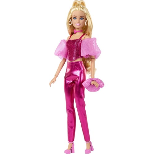 Mattel Barbie Deluxe Style Fashion Doll 5 in Metallic Pink Outfit With Corset Top and Accessories, Blonde JFP40 194735303083