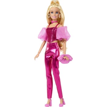Mattel Barbie Deluxe Style Fashion Doll 5 in Metallic Pink Outfit With Corset Top and Accessories, Blonde JFP40 194735303083