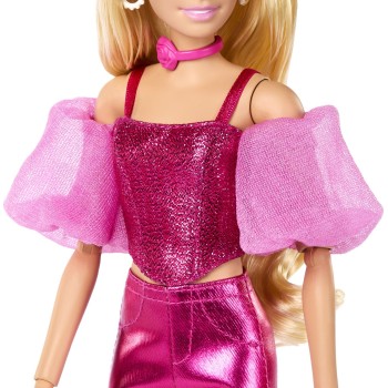 Mattel Barbie Deluxe Style Fashion Doll 5 in Metallic Pink Outfit With Corset Top and Accessories, Blonde JFP40 194735303083