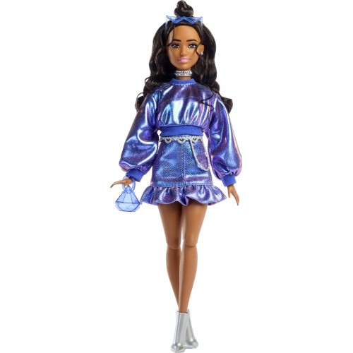 Mattel Barbie Deluxe Style Fashion Doll 7 In Metallic Blue Top And Skirt With Accessories, Brunette JFP42 194735303090