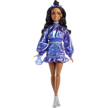 Mattel Barbie Deluxe Style Fashion Doll 7 In Metallic Blue Top And Skirt With Accessories, Brunette JFP42 194735303090