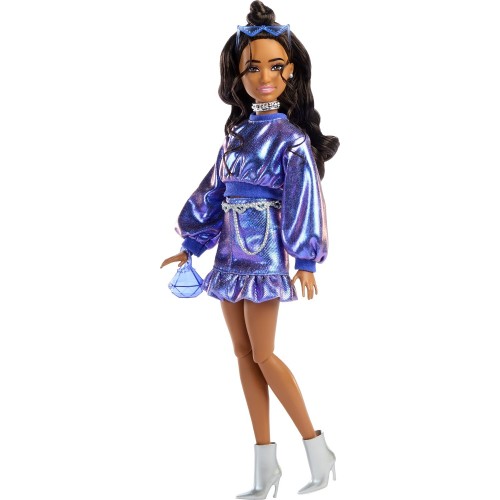 Mattel Barbie Deluxe Style Fashion Doll 7 In Metallic Blue Top And Skirt With Accessories, Brunette JFP42 194735303090