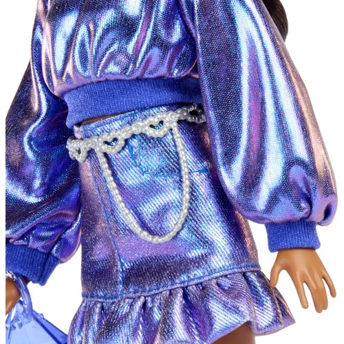 Mattel Barbie Deluxe Style Fashion Doll 7 In Metallic Blue Top And Skirt With Accessories, Brunette JFP42 194735303090