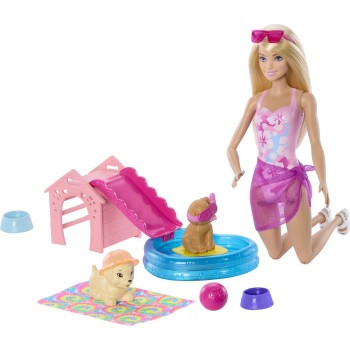 Mattel Barbie Puppy Pool Party Playset With Doll, Pool, Doghouse & Slide, 2 Pet Figures & 6 Accessories JBF35 194735258680