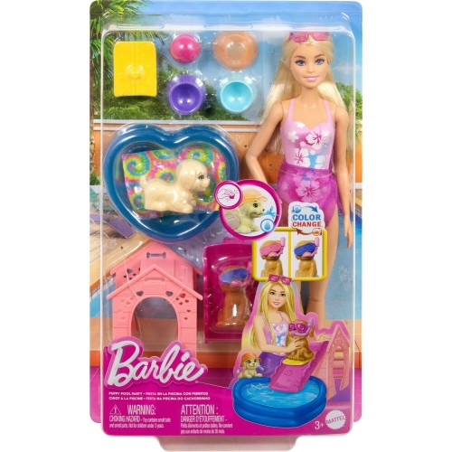 Mattel Barbie Puppy Pool Party Playset With Doll, Pool, Doghouse & Slide, 2 Pet Figures & 6 Accessories JBF35 194735258680