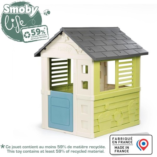 Smoby Life - Jolie Spielhaus 98x110x127 cm with 59% recycling content - weatherproof garden house for children with windows - ou