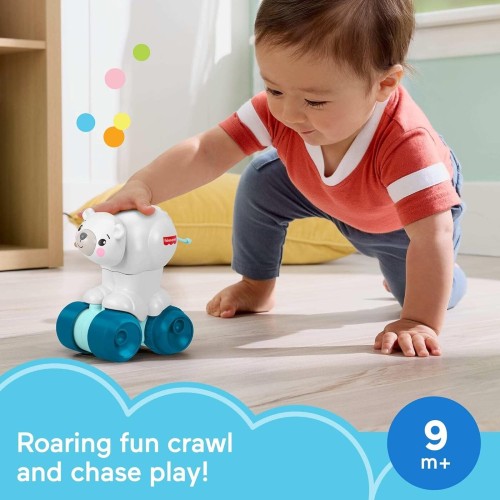Mattel Fisher-Price Baby Toy Crawl-After Polar Bear, Animal-Themed Activity Vehicle With Sensory Details For Infants Ages 9+ Mon